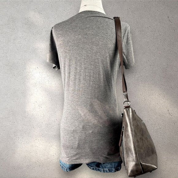 Ann Arbor Pho Sho Womens Small Gray V-Neck Graphic Tee Vietnamese Y2K Bleached - Picture 2 of 9